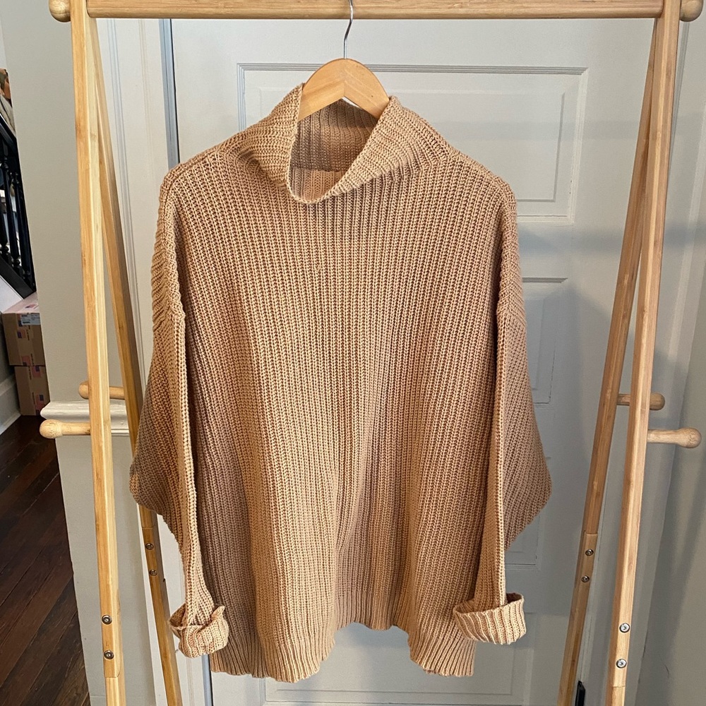 American Eagle Camel Oversized Mock Neck Sweater